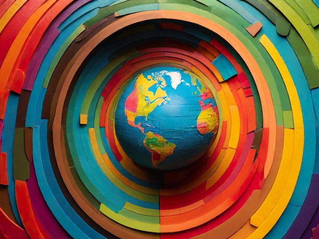 Globe Earth Day regenboog kleur platte lay ontwerp