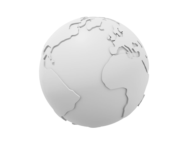 Globe earth cartoon minimalista icona bianca su sfondo bianco rendering 3d