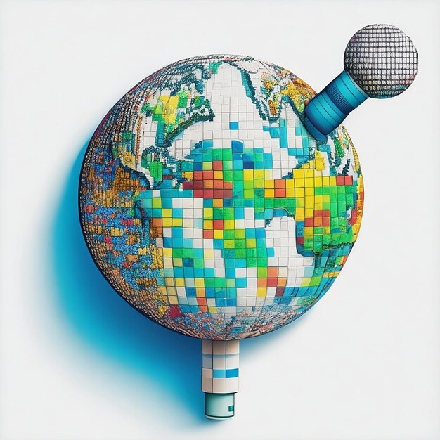 A globe earth with a microphone on it and a microphone on top of it