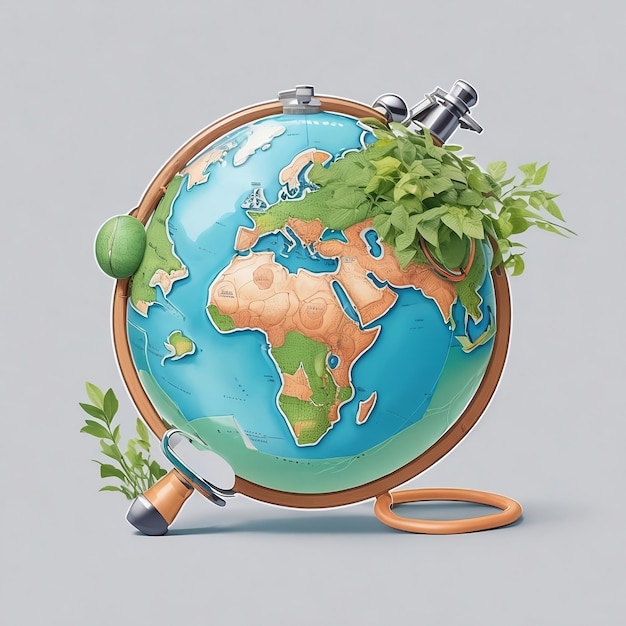 A globe earth with a Stethoscope with a plant on it