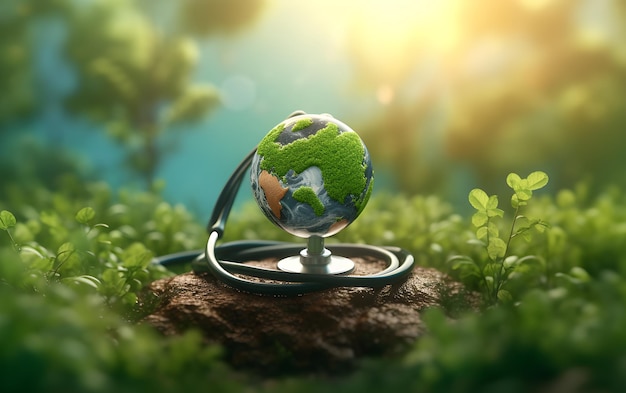 Globe glass in nature concept eco earth day Generative AI