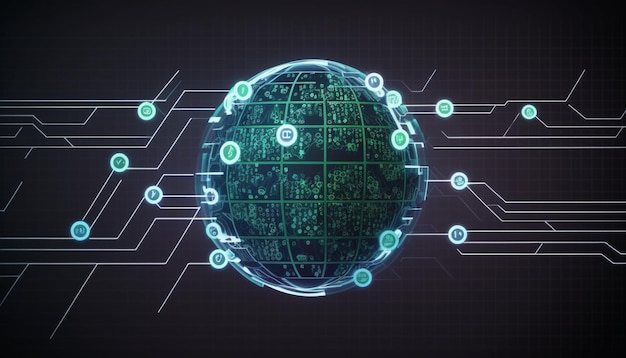 Globe internet icon line connection of circuit board