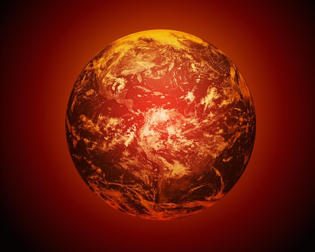 The globe is on fire, global warming, the average temperature on earth is rising in space