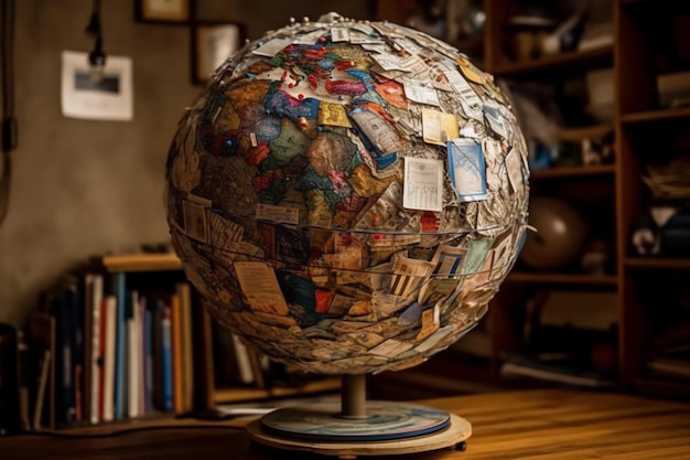 A globe made entirely of recycled materials digital art illustration