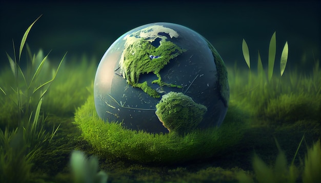 Globe On Moss In Forest Milieu Earth day concept Ai gegenereerd beeld