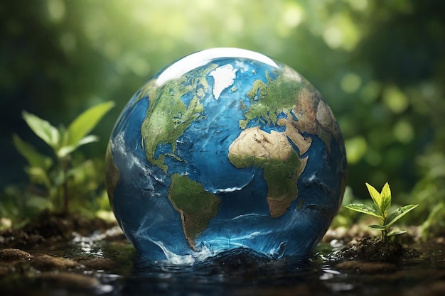 Globe in the rain save the earth concept 3d rendering