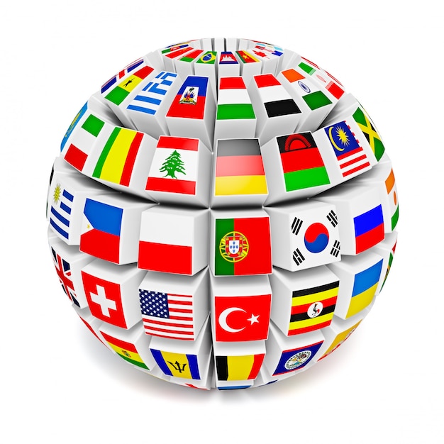 Photo globe sphere with flags of the world