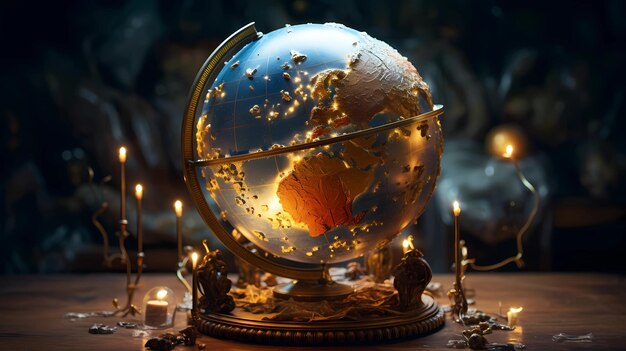 A globe surrounded by fairy lights