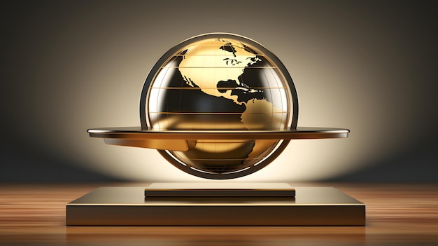 a globe on a table with a gold globe on top.