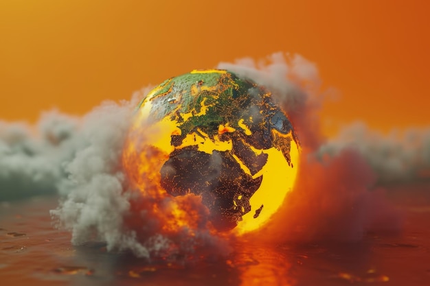 Photo globe that is being burned by fire