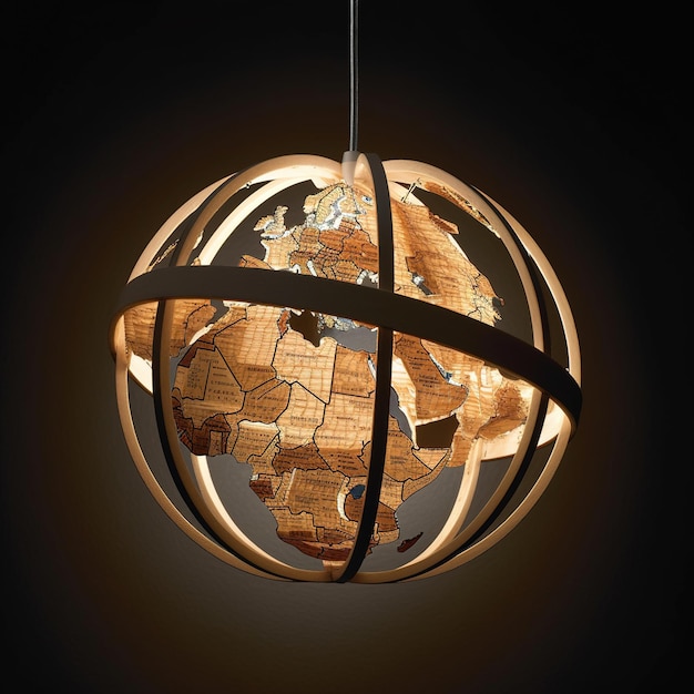 A globe that is made of wood and has a map of the world on it