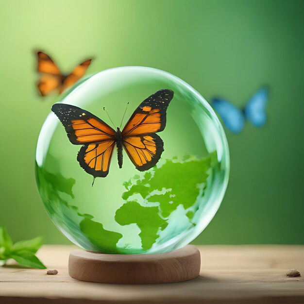 Photo a globe with a butterfly on it and a butterfly on the bottom