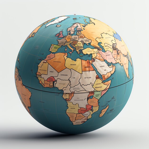 a globe with different colored continents