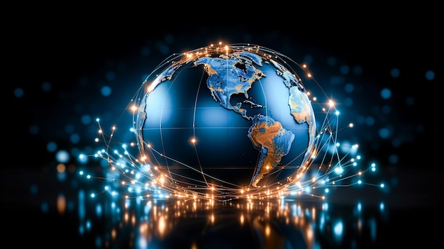 Foto globo con linee di connessione internet veloci in tutto il pianeta generato dall'intelligenza artificiale
