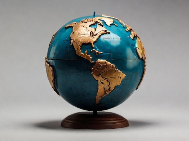 a globe with a gold base and the words  the earth  on it