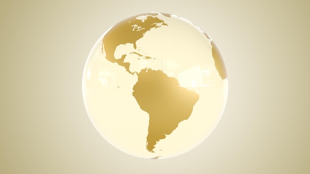 Photo globe with gold continents and glass ocean isolated on white background 3d render