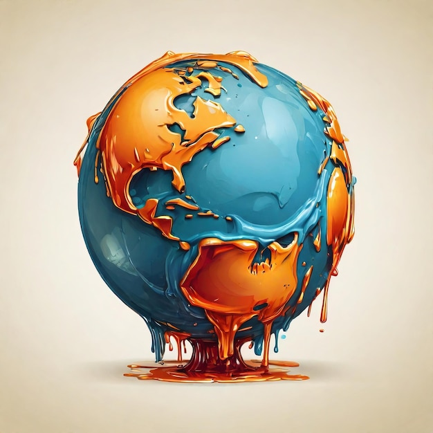 a globe with orange and orange paint dripping down the side