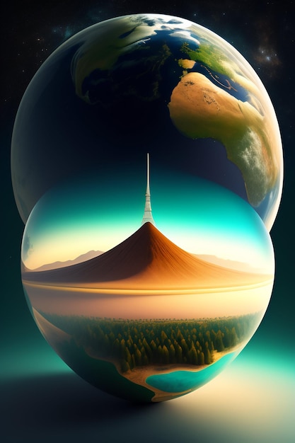 A globe with a planet and a planet in it