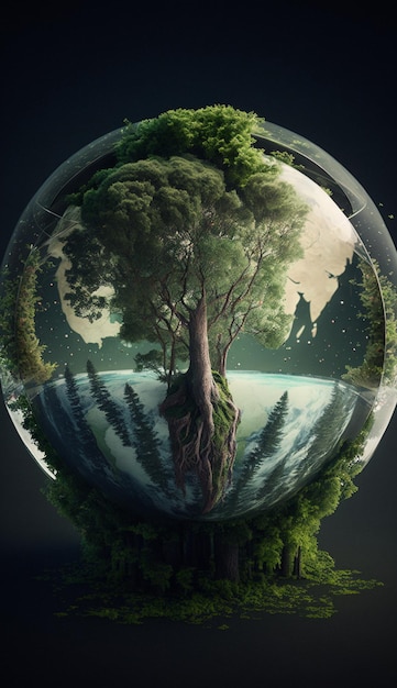 A globe with a tree inside it