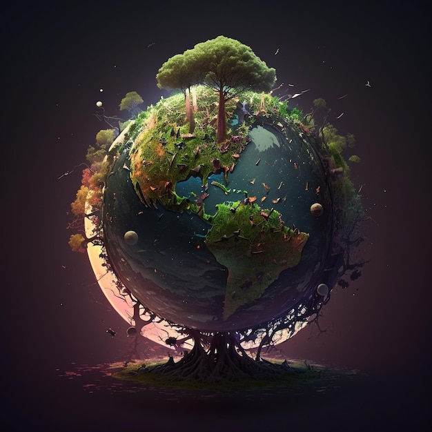 A globe with trees and a tree on it