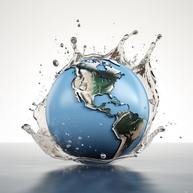 A globe with a water splashing out of it