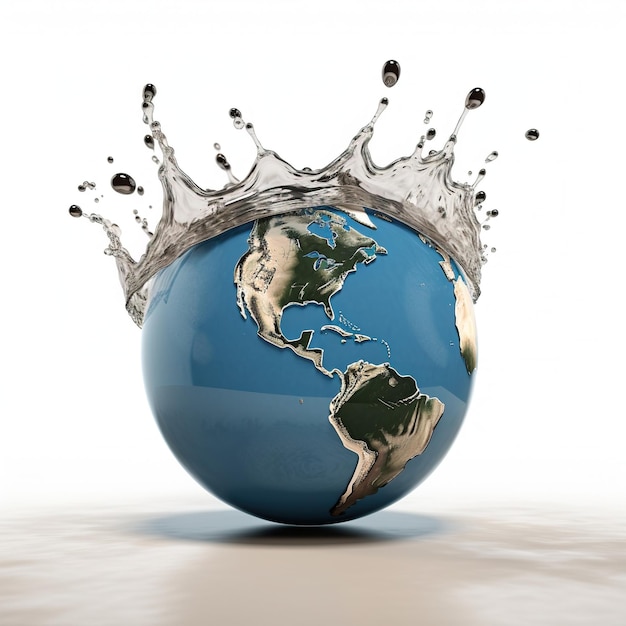 A globe with a water splashing out of it