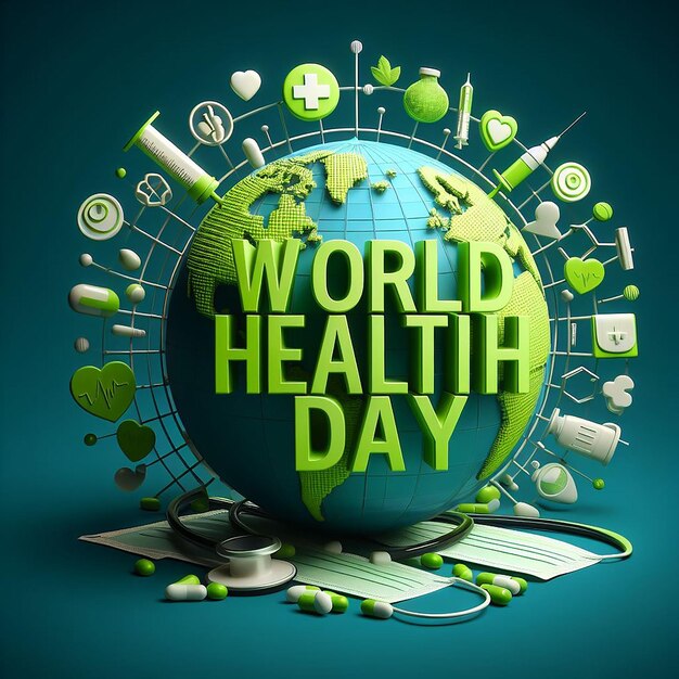 Globe with word world health day