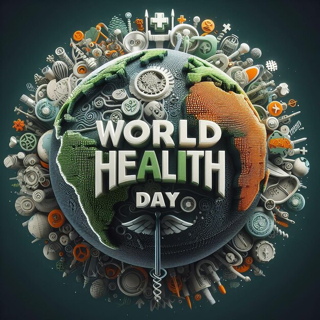 Globe with word world health day