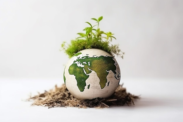 A globe with the world on it and the grass on the top.