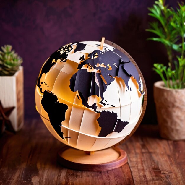 Photo globe of the world made of paper traditional childrens papercut paper crafted handmade decoration