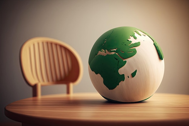 A globe of the world sitting on a desk Composite of white and wood grain