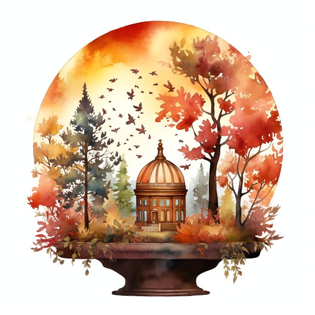 Photo globe of the world watercolor autumn time illustration for planner or diy project