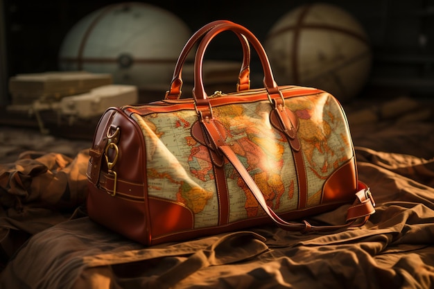 Globetrotter s laundry travel themed bag adorned with world map print