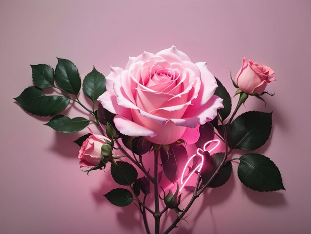 Gloeiend Elegance Roze Neon Lights Rose Bord met een natuurlijke stam