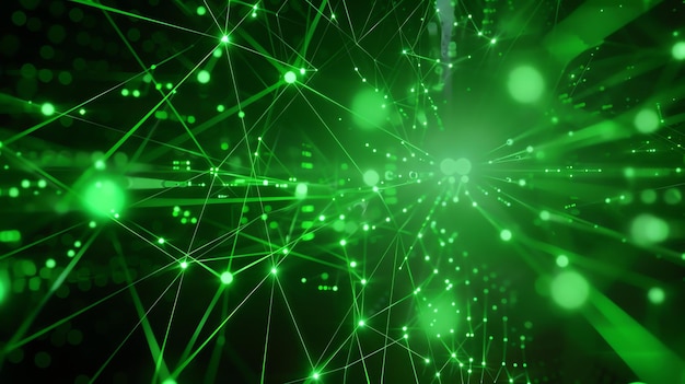 Gloeiend groen netwerk Futuristische technologie Abstracte achtergrond 3D-rendering