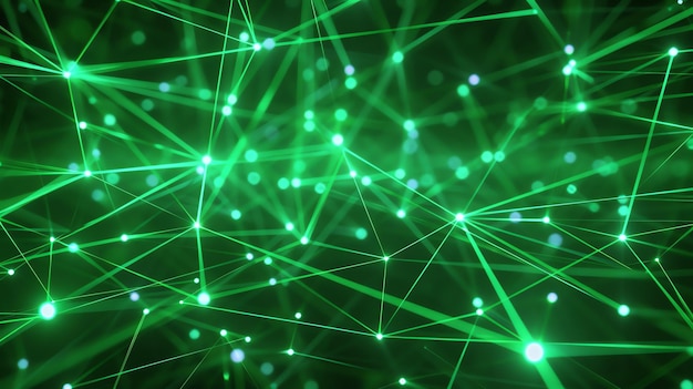 Gloeiend groen neurale netwerk Kunstmatige intelligentie Plexus 3D-rendering