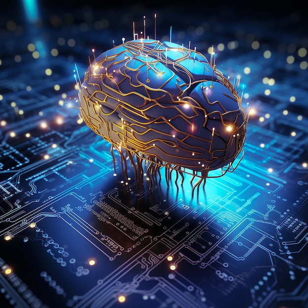 Gloeiend printplaat complex cyborg hersenontwerp gegenereerd door AI