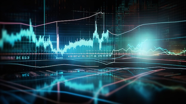 Gloeiende beursgrafiek op digitaal scherm