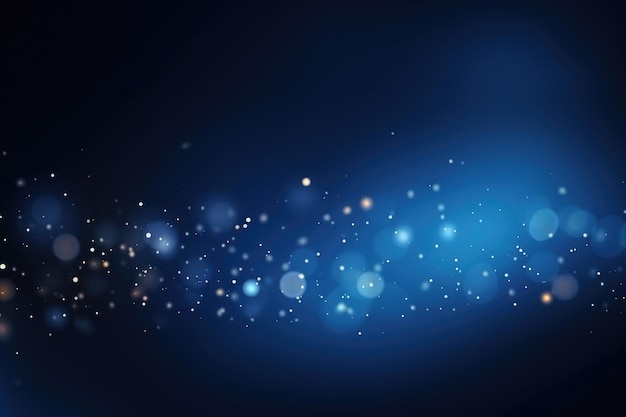 Gloeiende deeltjes op donkerblauwe achtergrond vliegende glitter