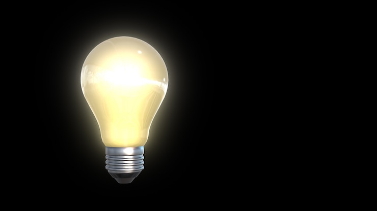 Foto gloeiende gele gloeilamp als 3d illustratie van het inspiratieconcept