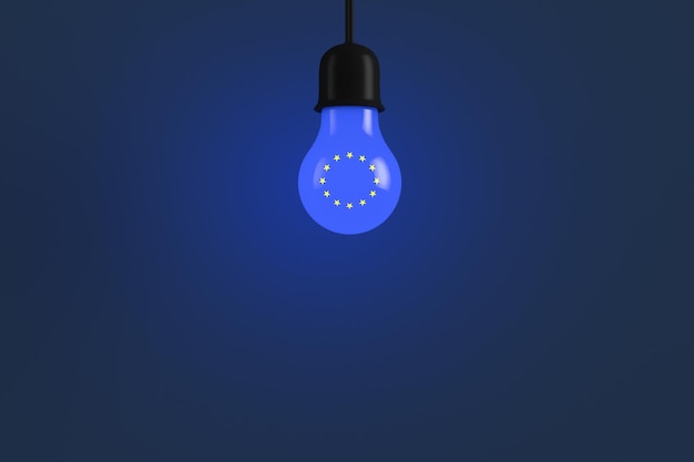 Gloeiende gloeilamp met het symbool van de politieke poster van de Europese Unie