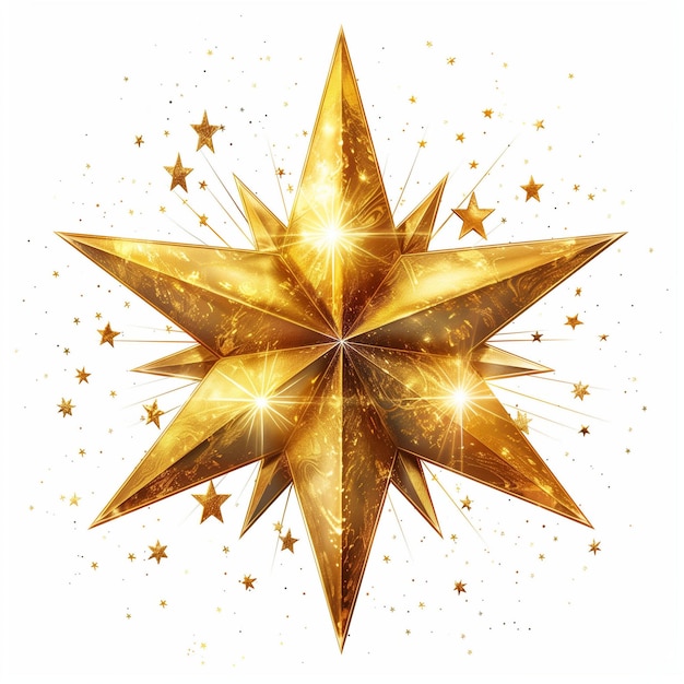 Gloeiende gouden ster omringd door kleine sterren Generatieve AI