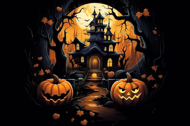 Gloeiende halloween pompoenen op een donkere achtergrond