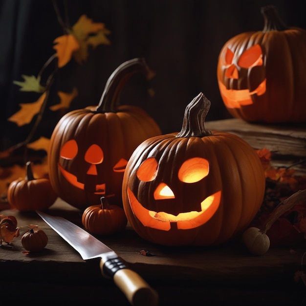 Gloeiende Halloween Vibes Jacko'Lanterns en pompoenversieringen