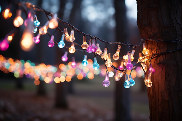 Gloeiende kerstboomverlichting fotografie