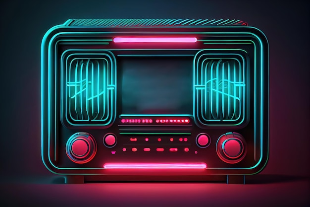 Gloeiende neon lijn Radio met antenne icoon geïsoleerd op blauwe achtergrond Vector Illustratie