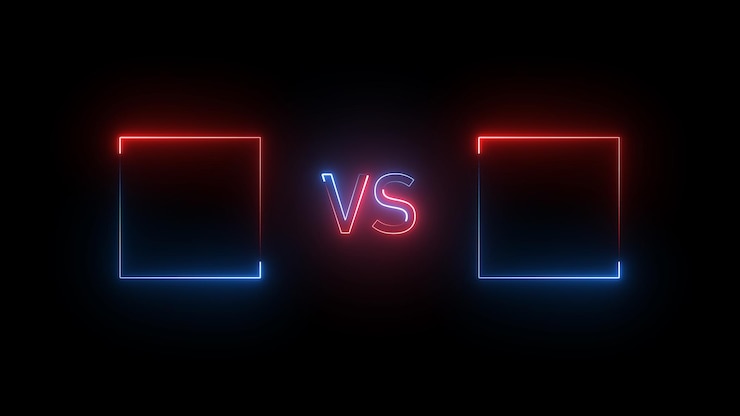 Foto gloeiende omtrek tegen vs-iconen geïsoleerd op zwarte achtergrond
