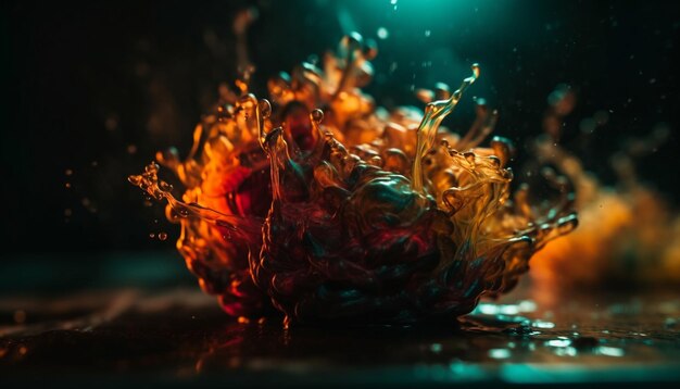 Gloeiende onderwaterkleuren creëren een levendige chaos die wordt gegenereerd door AI