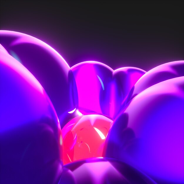 Gloeiende paarse ballonnen fantasie en abstracte achtergrond 3D-rendering