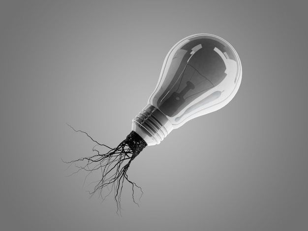 Gloeilamp met wortels en verschenen op het pictogram met wortels.
